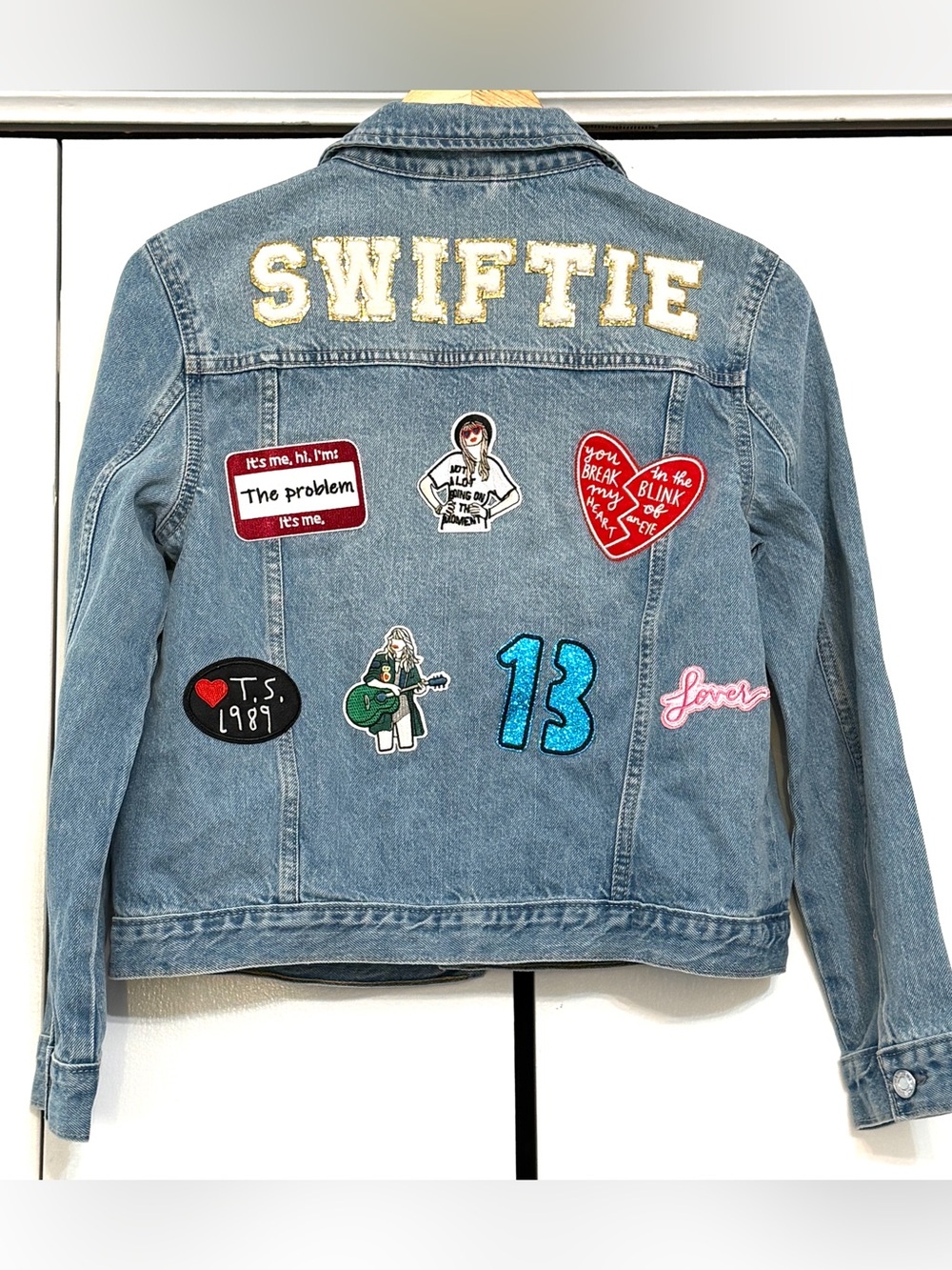 GAP Kids Taylor Swift Denim Jacket XXL 14-16 Swiftie Patch Jean Jacket Blue